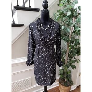 Miss U Women's Black Ruffle Polyester V-Neck Long Sleeve Knee Length Dress Small